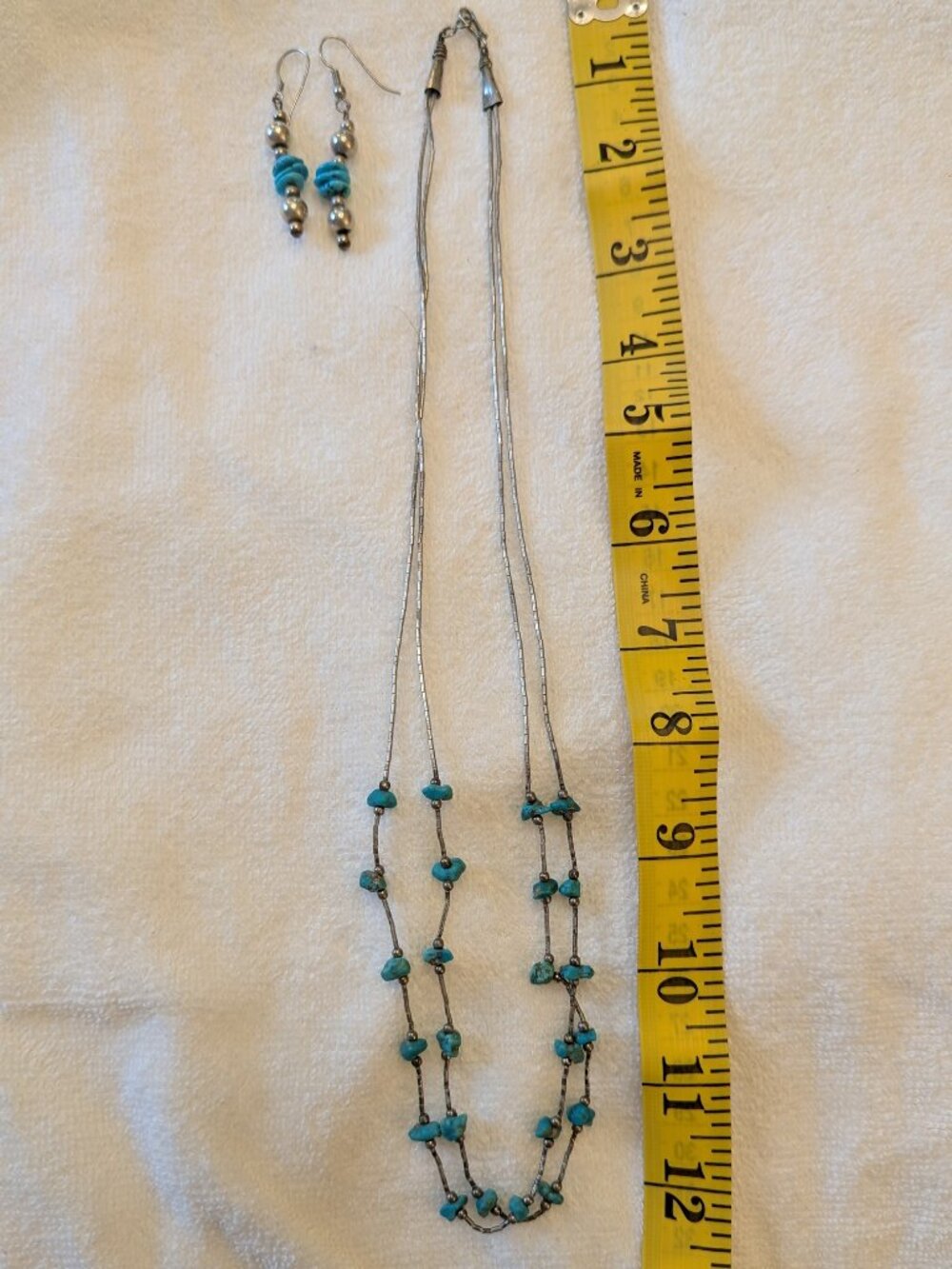 .925 Liquid Silver and Turquoise Neckace and Earring Set - Vintage